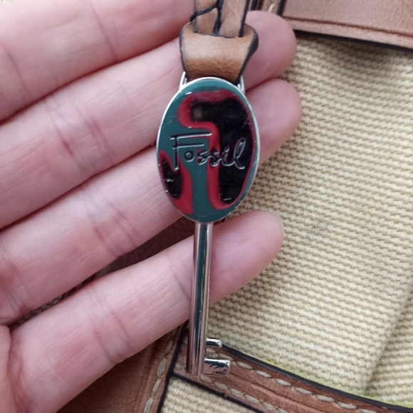 Fossil Tan Canvas And Brown Leather Strap Shoulder Tote Bag - Picture 12 of 12